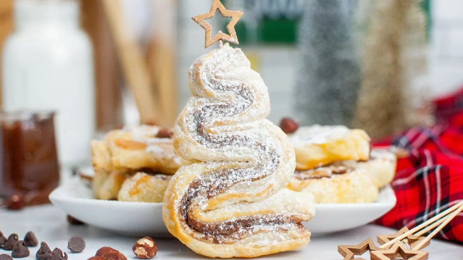 Puff pastry Christmas trees on sticks