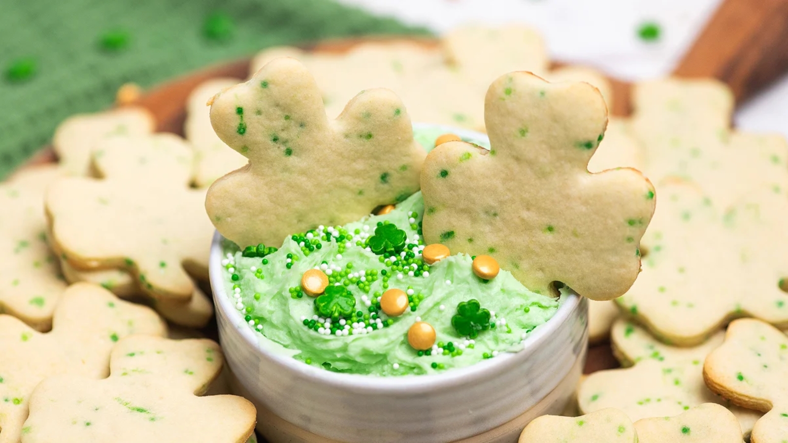 St. Patrick’s Day sugar cookies served with green buttercream dip.