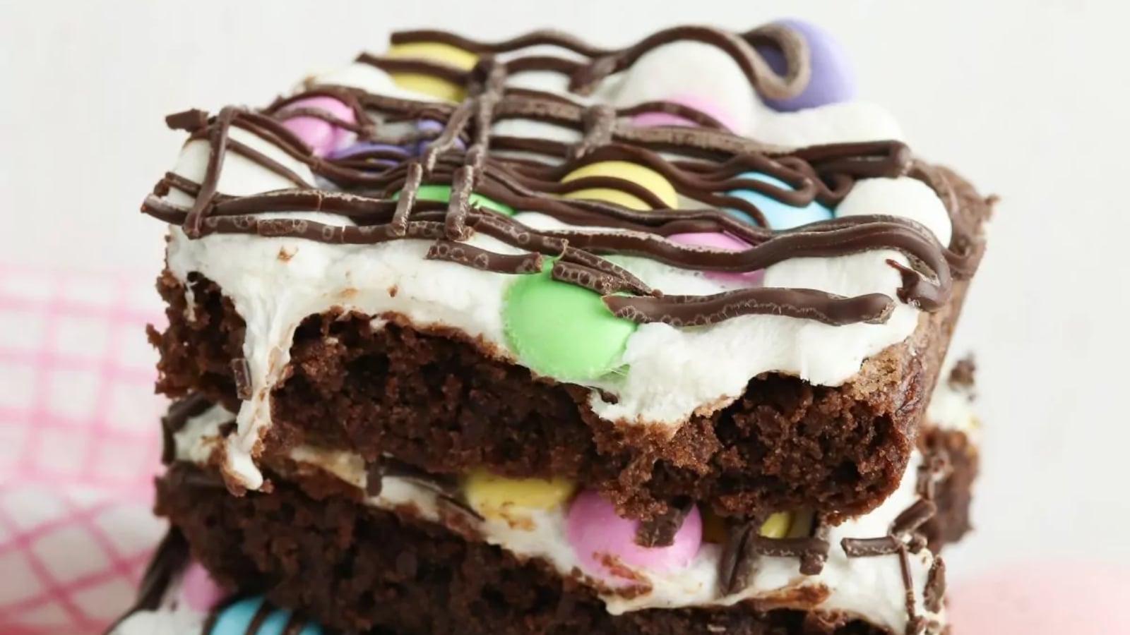 Easter brownies topped with festive decorations.